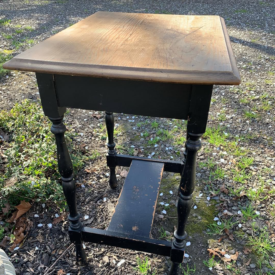 Vintage Black and Natural Wood Accent Table