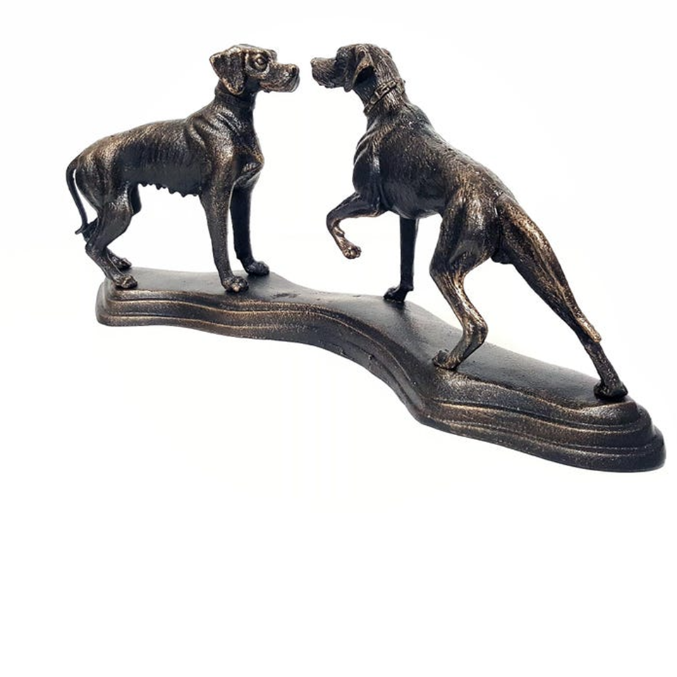 Bronze Dog Pointer Pair Sculpture
