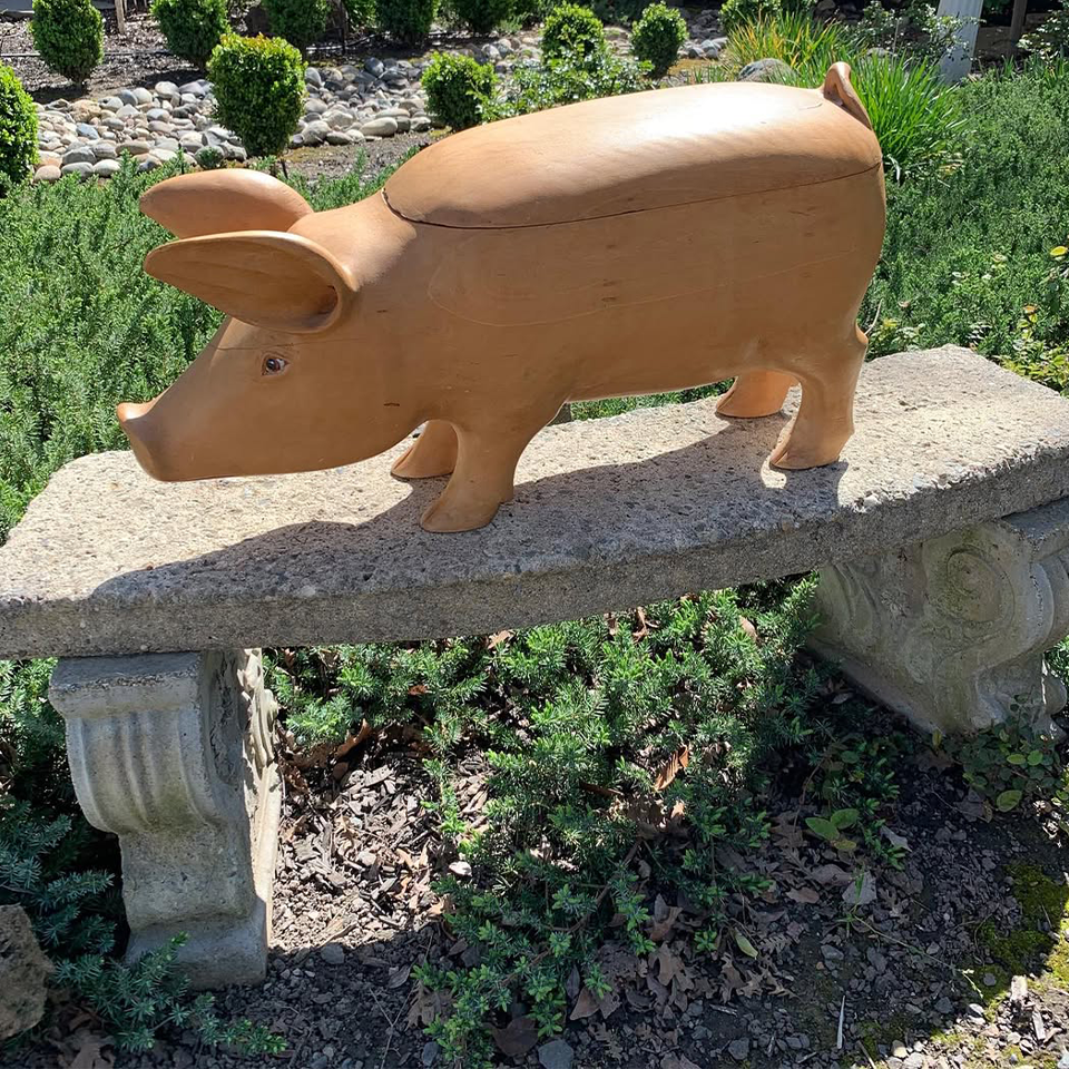 Large Wooden Pig Figurine