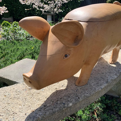 Large Wooden Pig Figurine