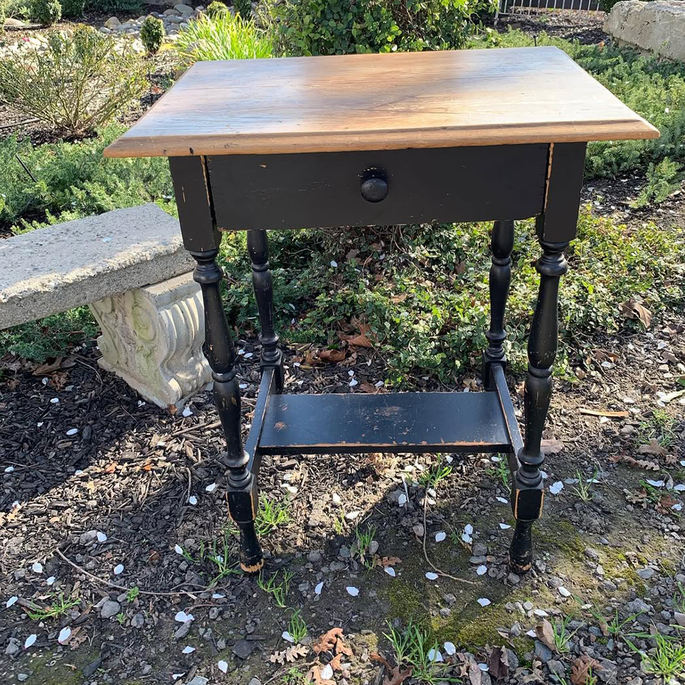 Vintage Black and Natural Wood Accent Table