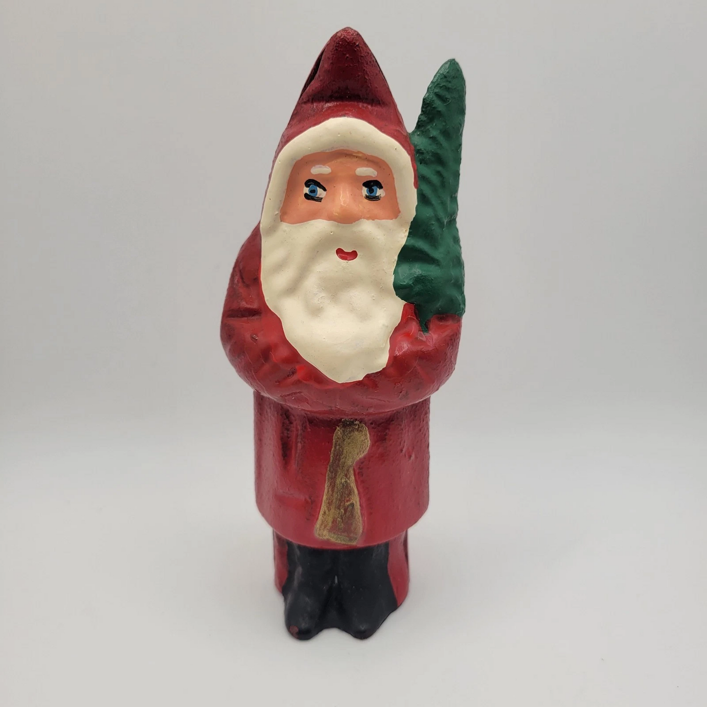 Vintage Cast Iron Belsnickel Santa Claus Bank Figurine Christmas Tree Painted