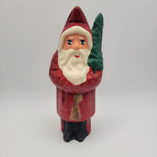 Vintage Cast Iron Belsnickel Santa Claus Bank Figurine Christmas Tree Painted
