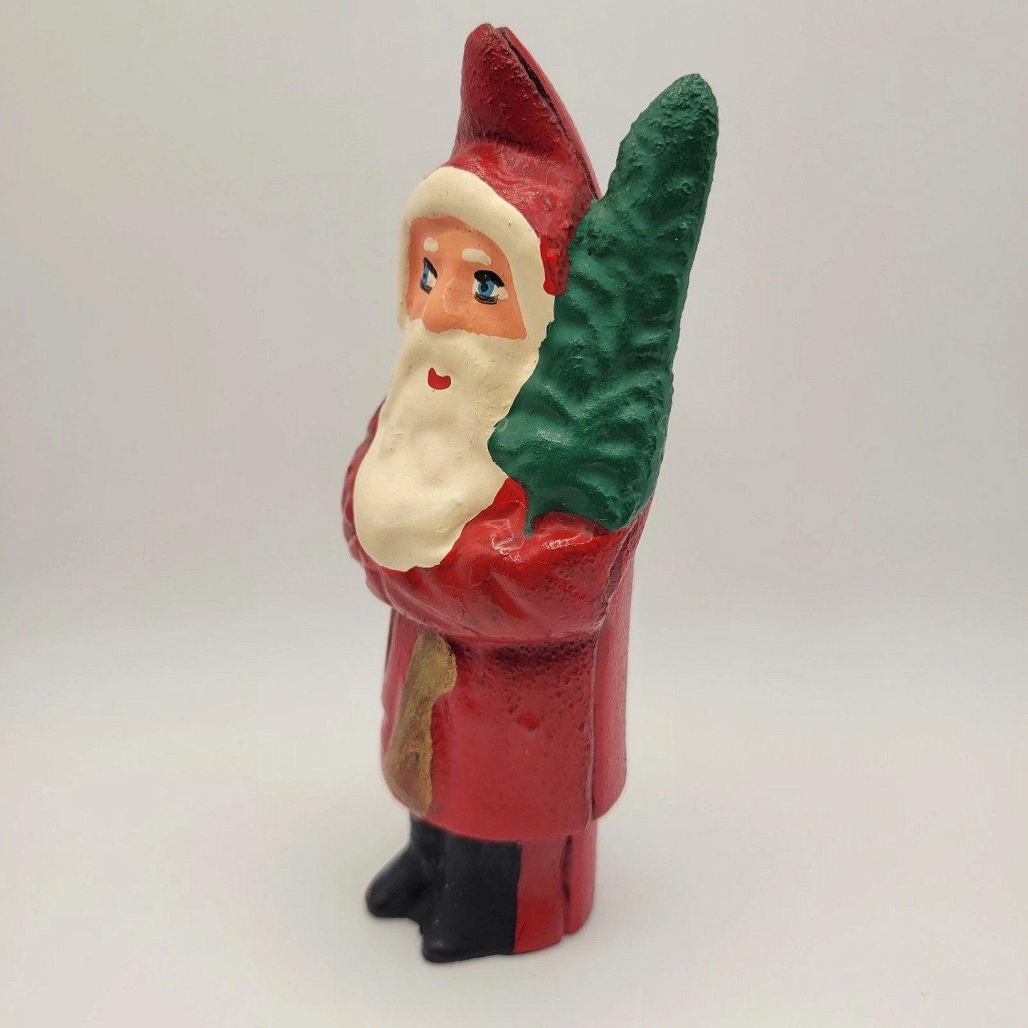 Vintage Cast Iron Belsnickel Santa Claus Bank Figurine Christmas Tree Painted