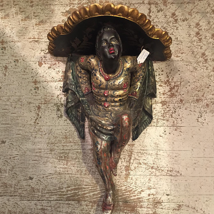 Antique Baroque Carved Figure Wall Console Table