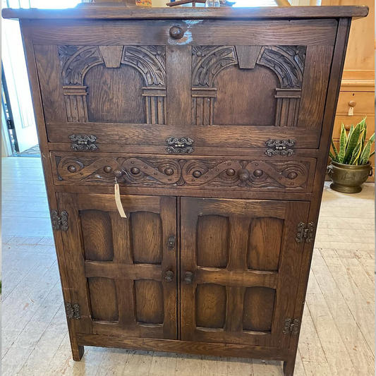 Vintage Tudor Style Mirrored Cocktail Cabinet