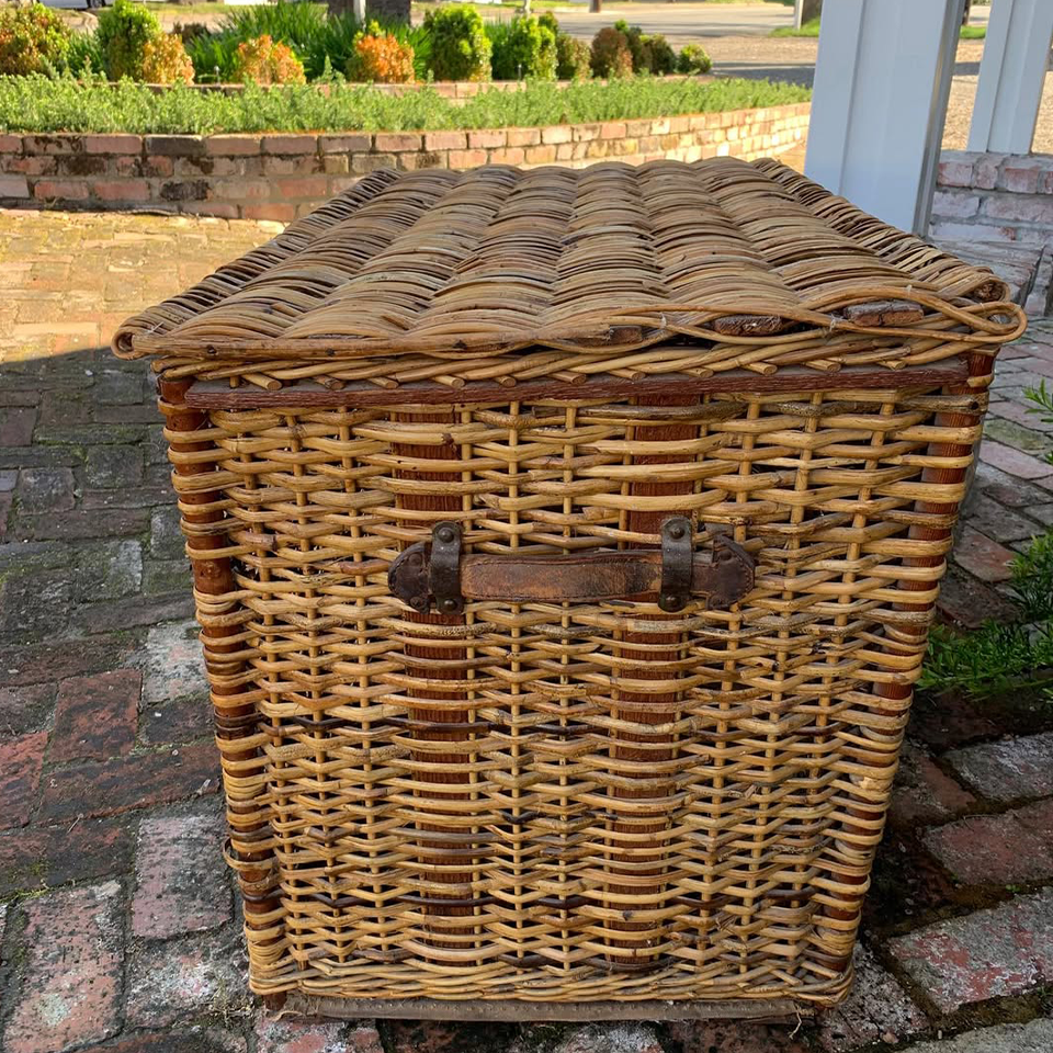 Vintage Woven Wicker Storage Trunk with Lid
