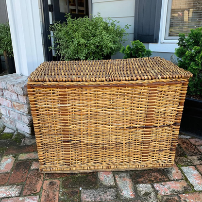 Vintage Woven Wicker Storage Trunk with Lid